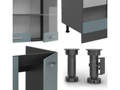 Vicco R-Line Eckküche Blau-Grau/Anthrazit 227 x 287 cm AP Marmor ohne E-Geräte
