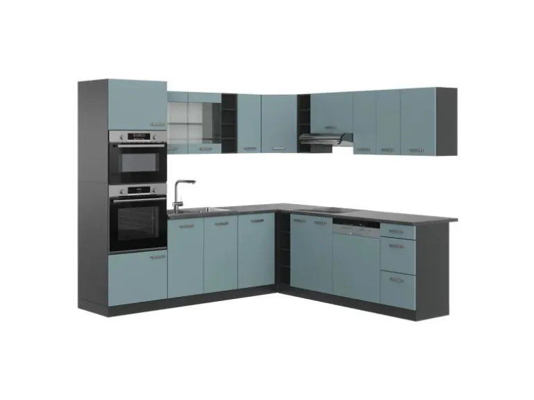 Vicco R-Line Eckküche Blau-Grau/Anthrazit 237 x 247 cm AP Anthrazit ohne E-Geräte