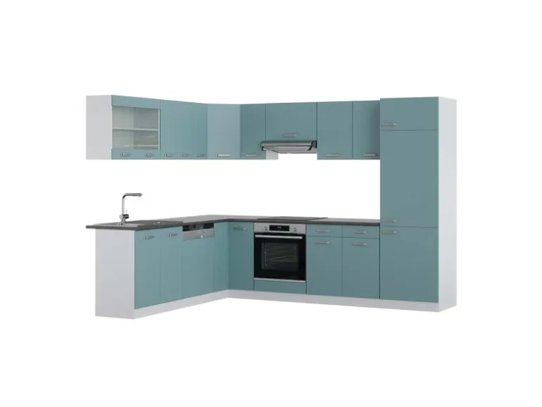 Vicco R-Line Eckküche Blau-Grau/Weiß 227 x 287 cm AP Anthrazit ohne E-Geräte