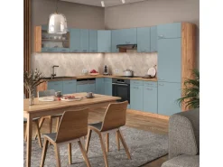 Vicco R-Line Eckküche Blau-Grau/Goldkraft Eiche 227 x 287 cm AP Marmor ohne E-Geräte