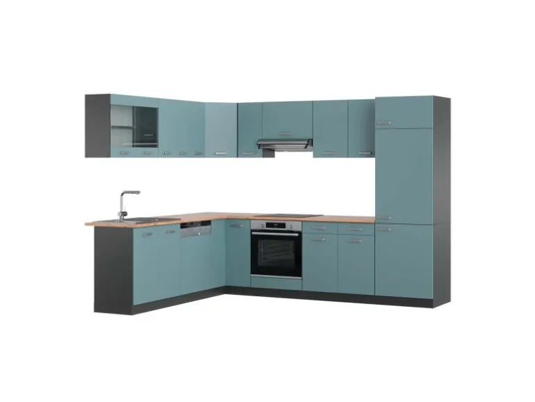 Vicco R-Line Eckküche Blau-Grau/Anthrazit 227 x 287 cm AP Eiche ohne E-Geräte