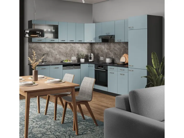 Vicco R-Line Eckküche Blau-Grau/Anthrazit 227 x 287 cm AP Eiche ohne E-Geräte
