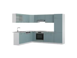 Vicco R-Line Eckküche Blau-Grau 227 x 287 cm AP Marmor ohne E-Geräte