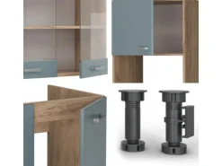 Vicco R-Line Eckküche Blau-Grau/Goldkraft Eiche 237 x 247 cm AP Eiche ohne E-Geräte