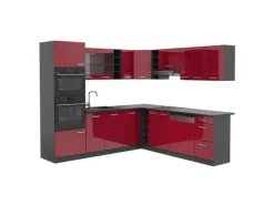 Vicco R-Line Eckküche Bordeaux Hochglanz/Anthrazit 237 x 247 cm AP Anthrazit ohne E-Geräte