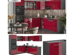 Vicco R-Line Eckküche Bordeaux Hochglanz/Anthrazit 237 x 247 cm AP Eiche ohne E-Geräte