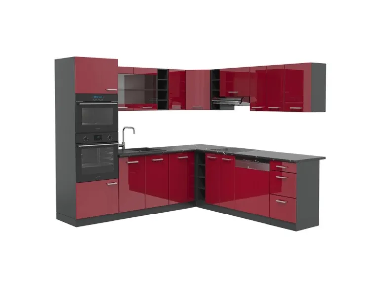Vicco R-Line Eckküche Bordeaux Hochglanz/Anthrazit 237 x 60 cm ohne Arbeitsplatte ohne E-Geräte
