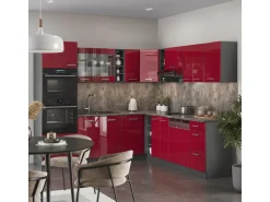 Vicco R-Line Eckküche Bordeaux Hochglanz/Anthrazit 237 x 60 cm ohne Arbeitsplatte ohne E-Geräte