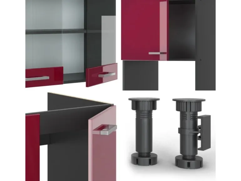 Vicco R-Line Eckküche Bordeaux Hochglanz/Anthrazit 237 x 60 cm ohne Arbeitsplatte ohne E-Geräte