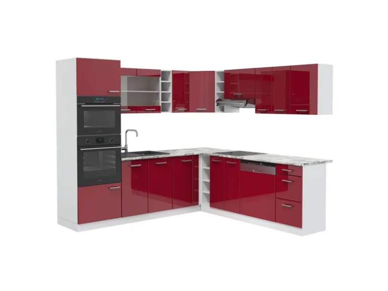 Vicco R-Line Eckküche Bordeaux Hochglanz/Weiß 237 x 60 cm ohne Arbeitsplatte ohne E-Geräte