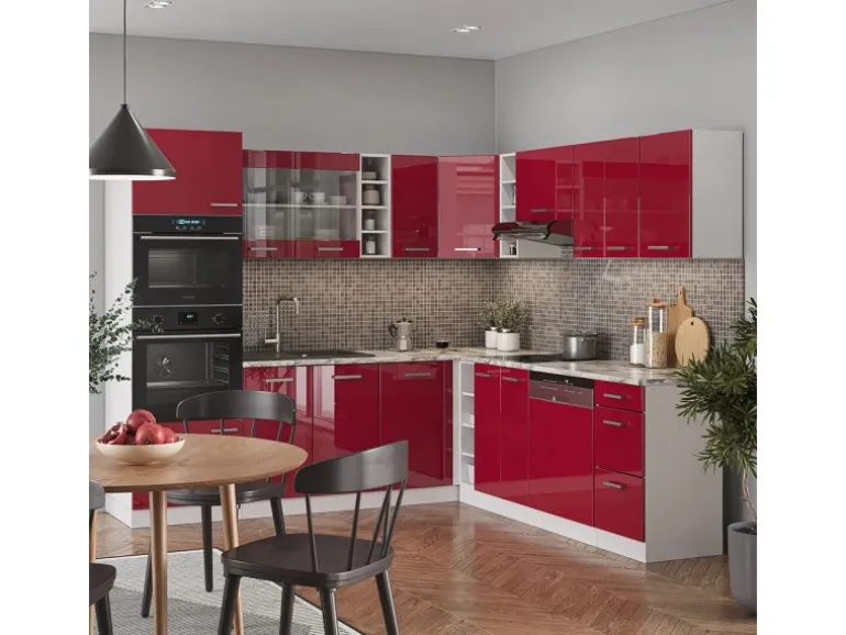 Vicco R-Line Eckküche Bordeaux Hochglanz/Weiß 237 x 60 cm ohne Arbeitsplatte ohne E-Geräte