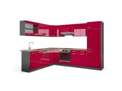 Vicco R-Line Eckküche Bordeaux Hochglanz/Anthrazit 227 x 287 cm AP Eiche ohne E-Geräte