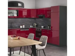 Vicco R-Line Eckküche Bordeaux Hochglanz/Anthrazit 227 x 287 cm AP Eiche ohne E-Geräte