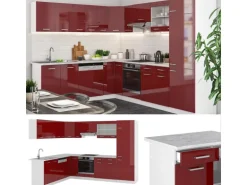 Vicco R-Line Eckküche Bordeaux Hochglanz/Weiß 227 x 287 cm AP Anthrazit ohne E-Geräte