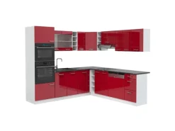 Vicco R-Line Eckküche Bordeaux Hochglanz/Weiß 237 x 247 cm AP Anthrazit ohne E-Geräte