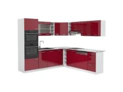 Vicco R-Line Eckküche Bordeaux Hochglanz/Weiß 237 x 60 cm AP Marmor ohne E-Geräte
