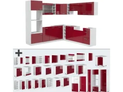 Vicco R-Line Eckküche Bordeaux Hochglanz/Weiß 237 x 60 cm AP Marmor ohne E-Geräte