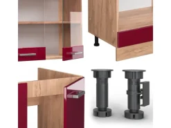 Vicco R-Line Eckküche Bordeaux Hochglanz/Goldkraft Eiche 227 x 287 cm AP Marmor ohne E-Geräte