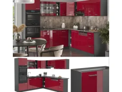 Vicco R-Line Eckküche Bordeaux Hochglanz/Anthrazit 237 x 247 cm AP Marmor ohne E-Geräte