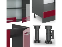 Vicco R-Line Eckküche Bordeaux Hochglanz/Anthrazit 227 x 287 cm AP Marmor ohne E-Geräte