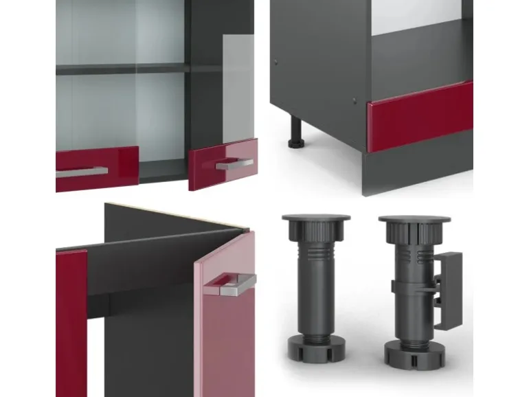 Vicco R-Line Eckküche Bordeaux Hochglanz/Anthrazit 227 x 287 cm AP Marmor ohne E-Geräte