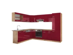 Vicco R-Line Eckküche Bordeaux Hochglanz/Goldkraft Eiche 227 x 287 cm ohne Arbeitsplatte ohne E-Geräte