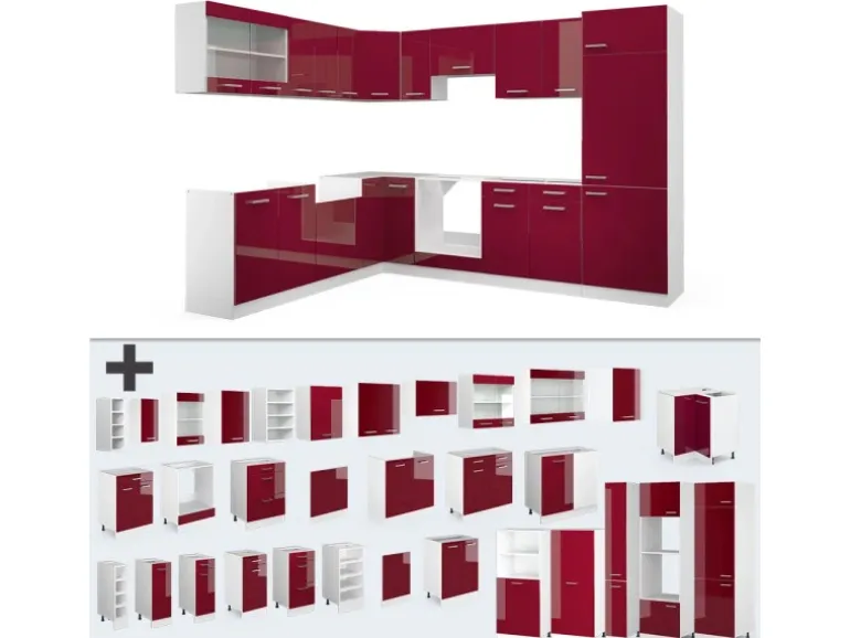 Vicco R-Line Eckküche Bordeaux Hochglanz/Weiß 227 x 287 cm ohne Arbeitsplatte ohne E-Geräte