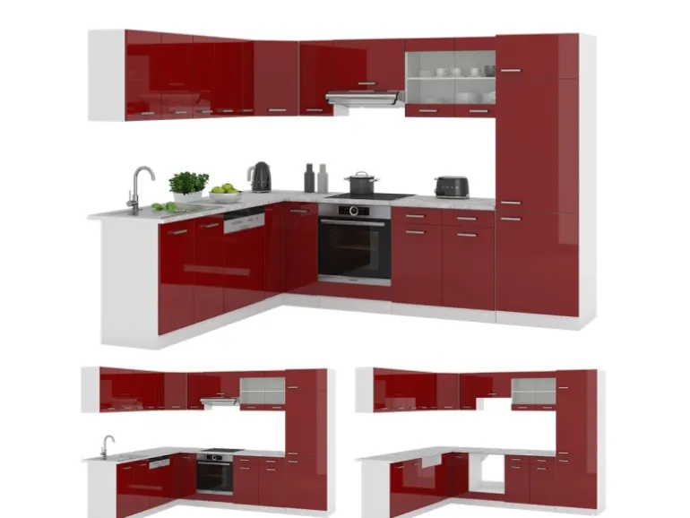 Vicco R-Line Eckküche Bordeaux Hochglanz/Weiß 227 x 287 cm ohne Arbeitsplatte ohne E-Geräte