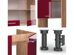 Vicco R-Line Eckküche Bordeaux Hochglanz/Goldkraft Eiche 237 x 60 cm ohne Arbeitsplatte ohne E-Geräte
