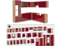 Vicco R-Line Eckküche Bordeaux Hochglanz/Goldkraft Eiche 237 x 60 cm ohne Arbeitsplatte ohne E-Geräte