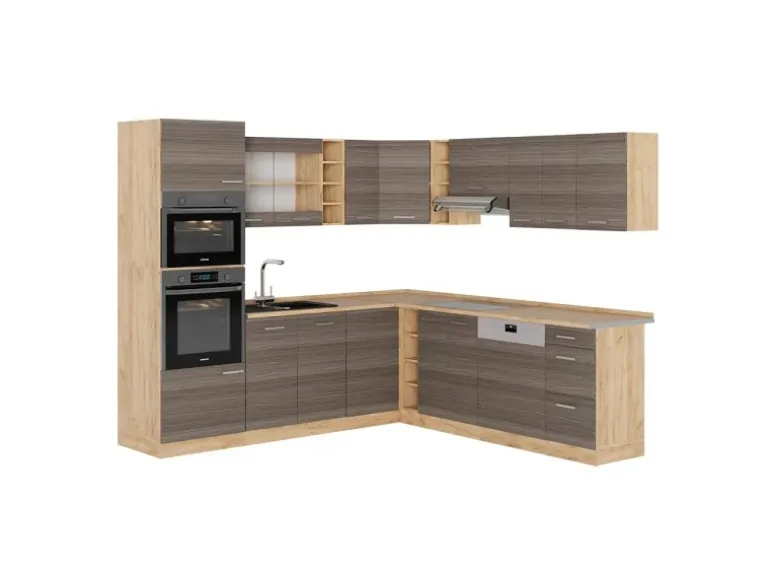 Vicco R-Line Eckküche Edelgrau/Goldkraft Eiche 237 x 60 cm ohne Arbeitsplatte ohne E-Geräte