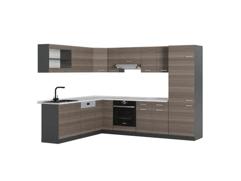 Vicco R-Line Eckküche Edelgrau/Anthrazit 227 x 287 cm AP Marmor ohne E-Geräte