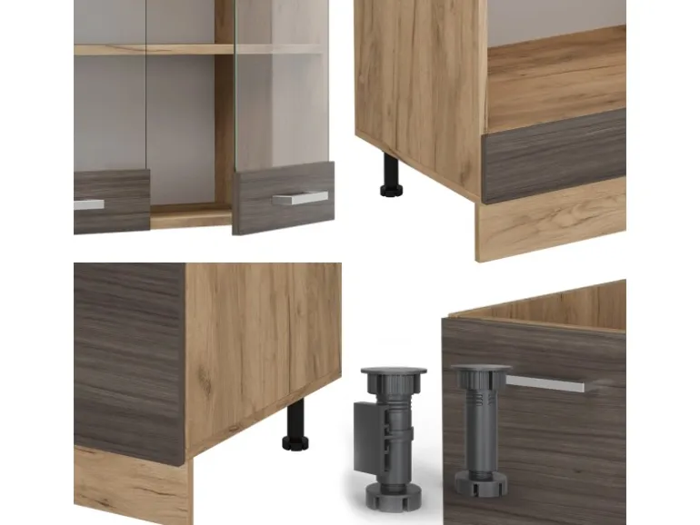 Vicco R-Line Eckküche Edelgrau/Goldkraft Eiche 227 x 287 cm ohne Arbeitsplatte ohne E-Geräte