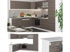 Vicco R-Line Eckküche Edelgrau/Weiß 227 x 287 cm AP Marmor ohne E-Geräte