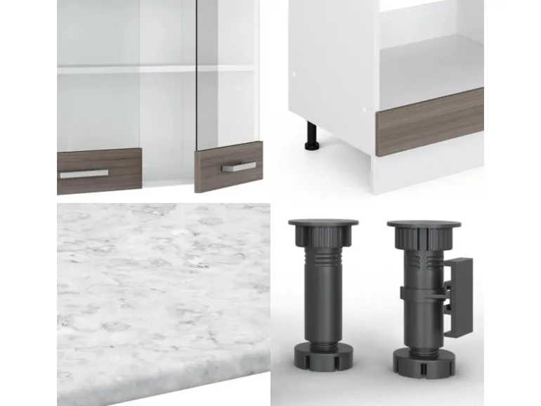 Vicco R-Line Eckküche Edelgrau/Weiß 227 x 287 cm AP Marmor ohne E-Geräte