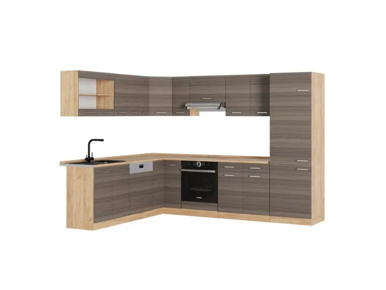 Vicco R-Line Eckküche Edelgrau/Goldkraft Eiche 227 x 287 cm AP Eiche ohne E-Geräte