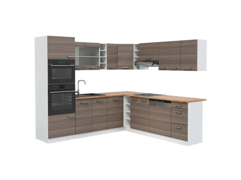 Vicco R-Line Eckküche Edelgrau/Weiß 237 x 247 cm AP Eiche ohne E-Geräte