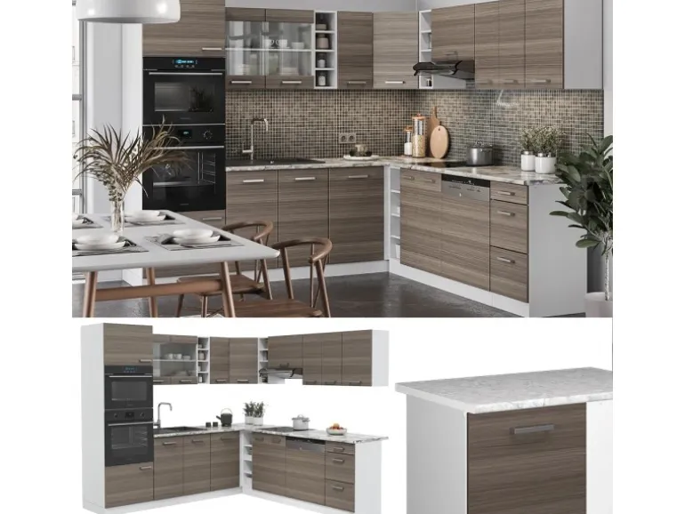 Vicco R-Line Eckküche Edelgrau/Weiß 237 x 247 cm AP Eiche ohne E-Geräte