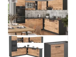 Vicco R-Line Eckküche Goldkraft Eiche/Anthrazit 237 x 60 cm ohne Arbeitsplatte ohne E-Geräte