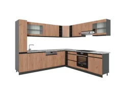 Vicco R-Line Eckküche Goldkraft Eiche/Anthrazit 257 x 277 cm J-ShapeAP Marmor ohne E-Geräte