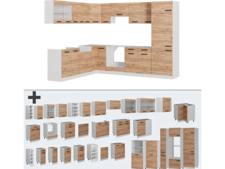 Vicco R-Line Eckküche Goldkraft Eiche/Weiß 227 x 287 cm ohne Arbeitsplatte ohne E-Geräte