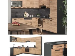 Vicco R-Line Eckküche Goldkraft Eiche/Anthrazit 227 x 287 cm ohne Arbeitsplatte ohne E-Geräte