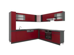 Vicco R-Line Eckküche Rot 257 x 60 cm J-Shapeohne Arbeitsplatte ohne E-Geräte