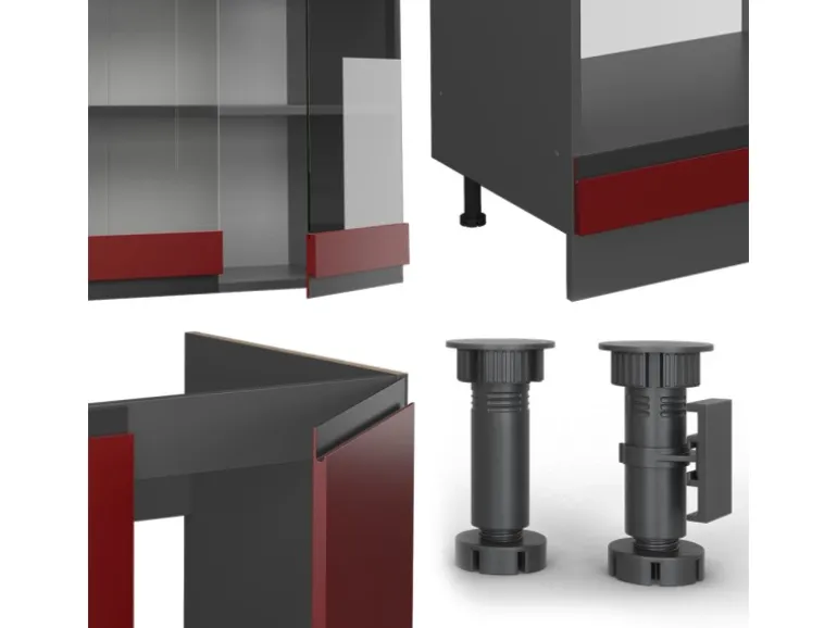 Vicco R-Line Eckküche Rot/Anthrazit 257 x 277 cm J-ShapeAP Eiche ohne E-Geräte