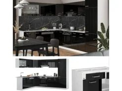 Vicco R-Line Eckküche Schwarz Hochglanz 227 x 287 cm AP Marmor ohne E-Geräte