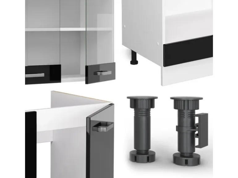 Vicco R-Line Eckküche Schwarz Hochglanz 227 x 287 cm AP Marmor ohne E-Geräte