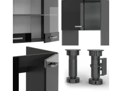 Vicco R-Line Eckküche Schwarz Hochglanz/Anthrazit 237 x 247 cm AP Eiche ohne E-Geräte