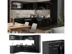 Vicco R-Line Eckküche Schwarz Hochglanz/Anthrazit 227 x 287 cm AP Marmor ohne E-Geräte