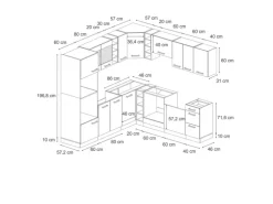 Vicco R-Line Eckküche Schwarz Hochglanz/Goldkraft Eiche 237 x 247 cm AP Eiche ohne E-Geräte