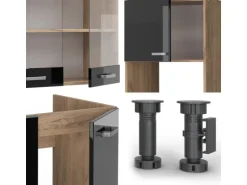 Vicco R-Line Eckküche Schwarz Hochglanz/Goldkraft Eiche 237 x 247 cm AP Eiche ohne E-Geräte